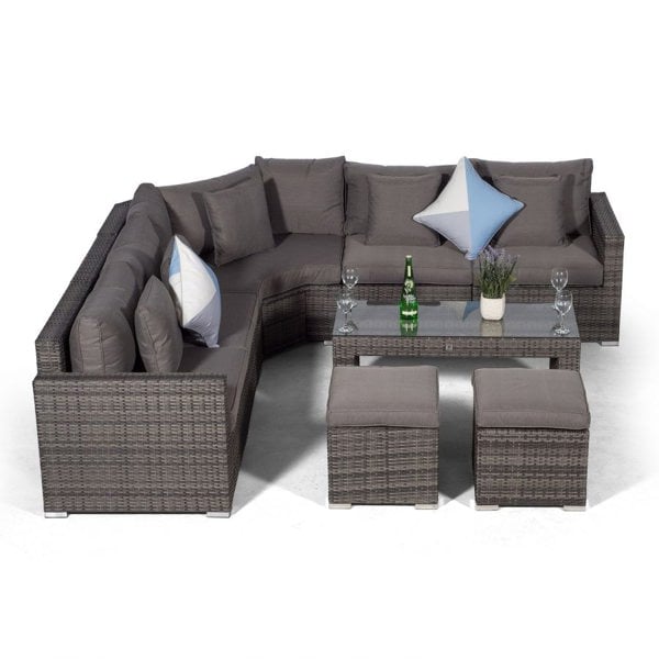 Giardino Santorini L Shape Modular 5 Seat Rattan Corner Sofa Set With Large Coffee Table & 2 Stools
