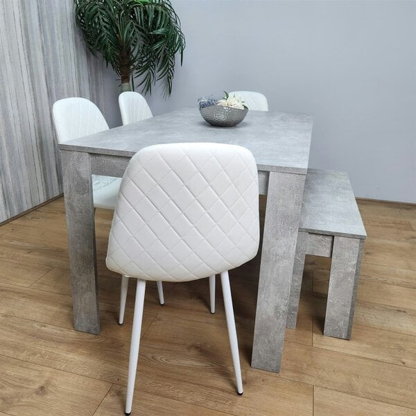 Kosy Koala Wooden Rectangle Dining Table Sets with Set of 4 Chairs, a Bench, Grey and White