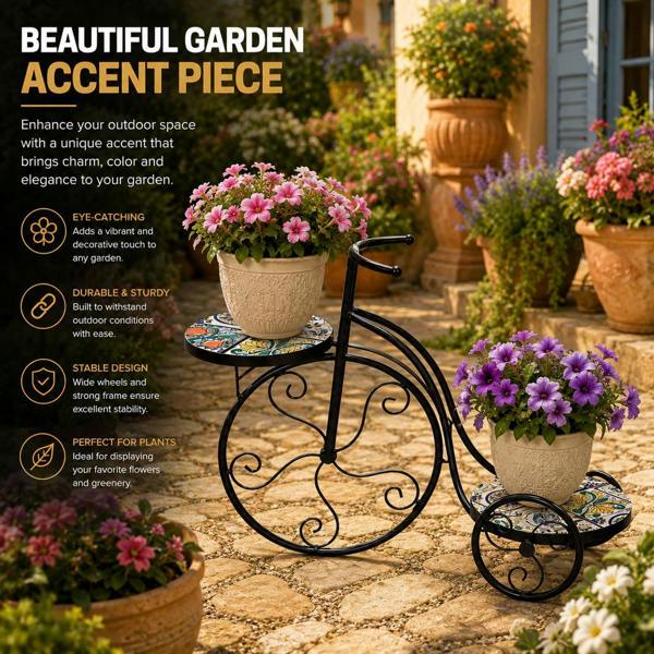 65cm Lisbon Mosaic Tricycle Plant Stand image 6