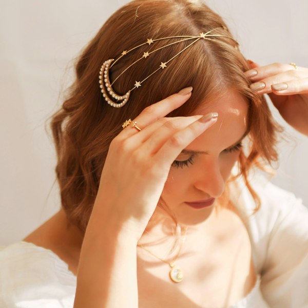 Luna Charles Aisha Gold Moon Pearl Headband