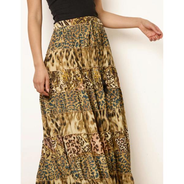 Blue Vanilla Animal Print Tiered Maxi Skirt