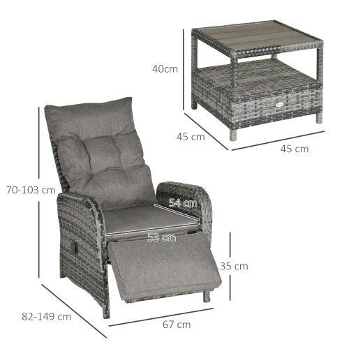 Wyld Haus Nodika Rattan Grey 2 Seater Outdoor Bistro Set with Reclining Armchairs and Table