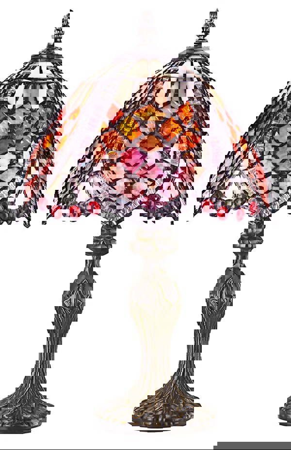 Handmade Red Beaded Stained Glass Tiffany Table Lamp Image 1