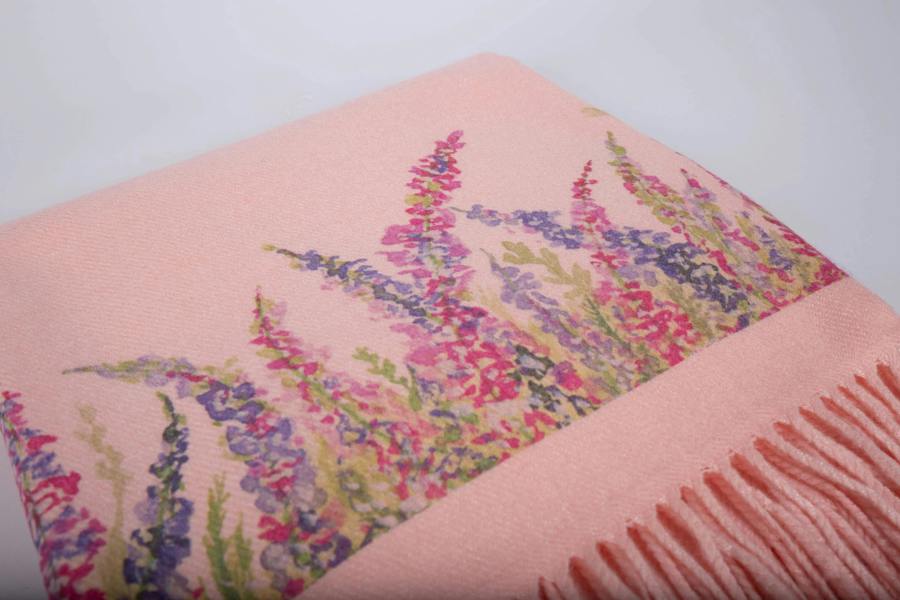 Art on Scarves Cashmere Feel Luxury Scarf Handprinted with Heather
