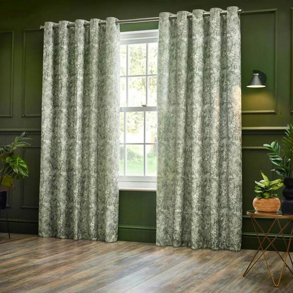 Wylder Chenille Bengal Tiger Eyelet Curtains - Sage - 