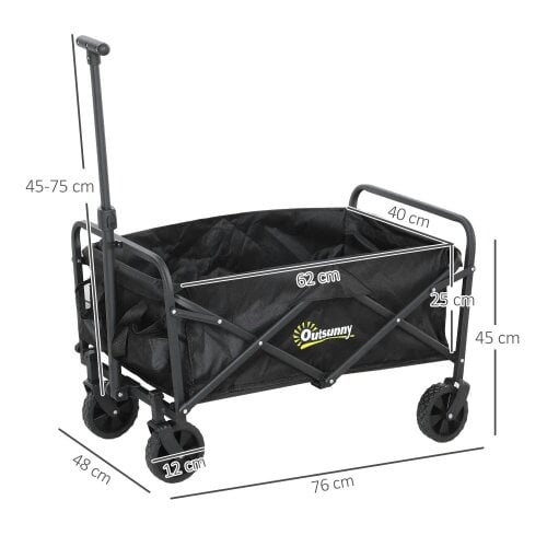 Bobobiy 62L Festival Trolley on Wheels, 120kg Heavy Duty Collapsible Folding Wagon with Adjustable Handle and Carrying Bag for Beach, Black