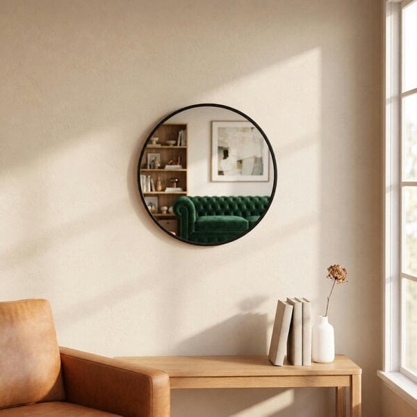 Downton Interiors Black Round Wall Metal Mirror 50cm