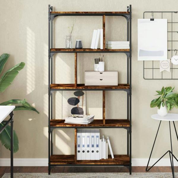 Berkfield Bookcase 5-Tier Smoked Oak 76x32x158 cm Engineered Wood
