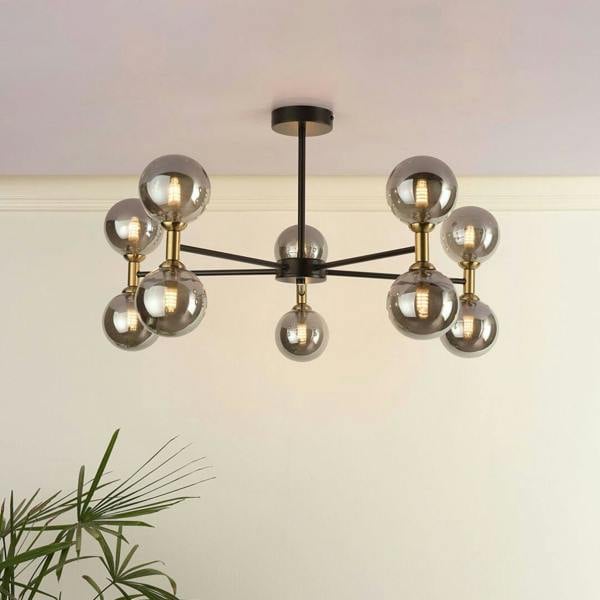 Pagazzi Lighting Loxley 10 Light Black & Gold Semi Flush Ceiling Light