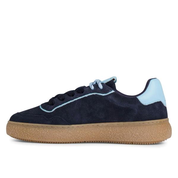 Tamaris Womens Navy Blue Leather Fashion Stripe Lace Up Sneakers