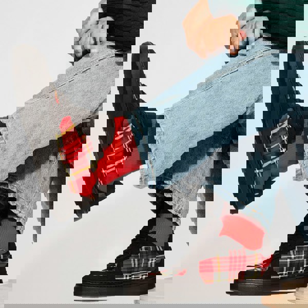 Embassy London Strada - Black & Red Tartan - Men's Tartan Leather & Suede Trainer