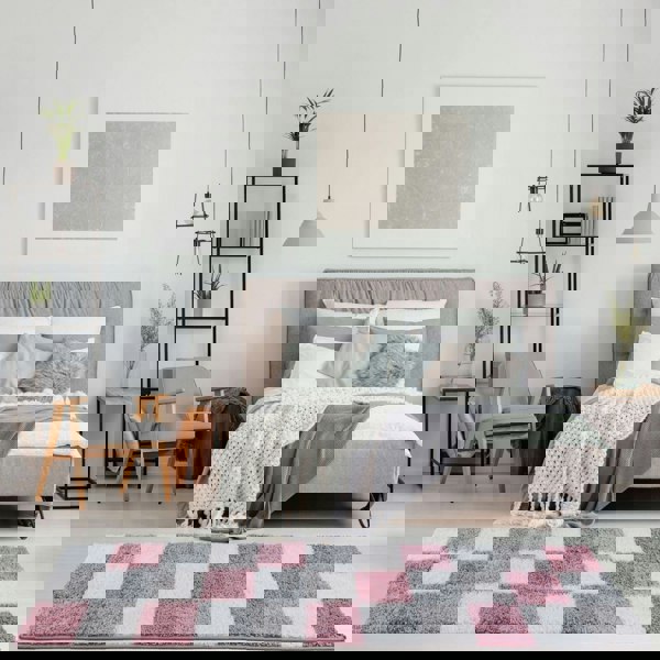 Geometric Design Thick Shaggy Area Rugs Pink