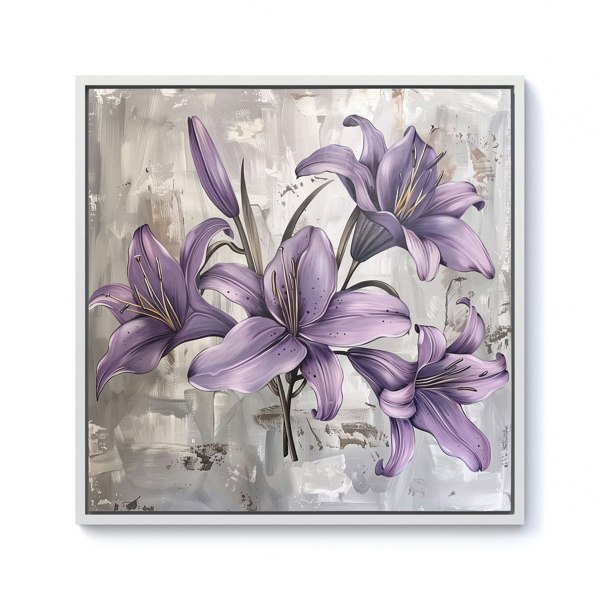 Warren Reed Purple Lilies In Bloom Framed Canvas