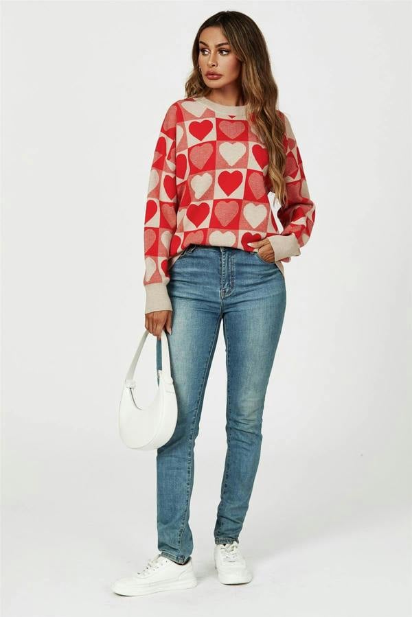 FS Collection Heart Pattern Knitted Jumper In Red