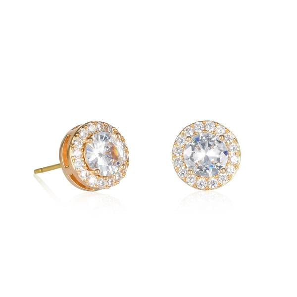Zavana Gold Plated Classic Round Halo Stud Earrings with Clear Cubic Zirconia For Women