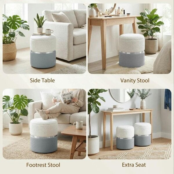 Nesting Round Ottoman with Storage Set of 2 - Cream/Grey