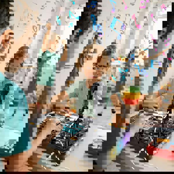 deAO Kids DJ Music Mixer Table Set – Interactive DJ Toy with Microphone, Disco Lights, 100+ Sounds & Rechargeable Recording Board