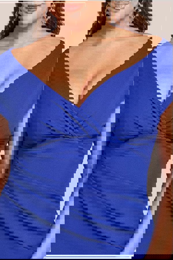 Scuba Bardot Pleated Midi Dress - Royalblue DR4135P