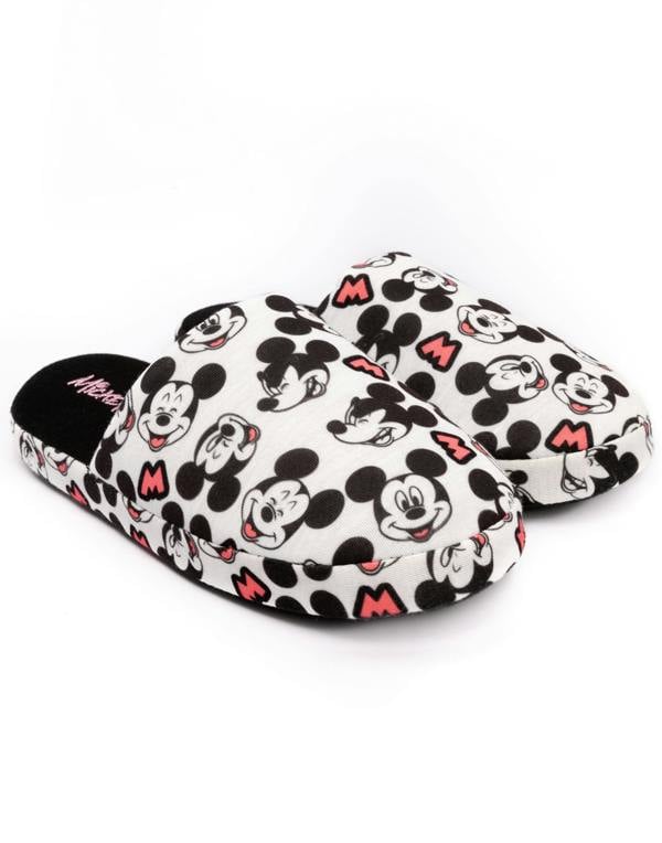 Disney Womens White Mickey Mouse Mule Slippers