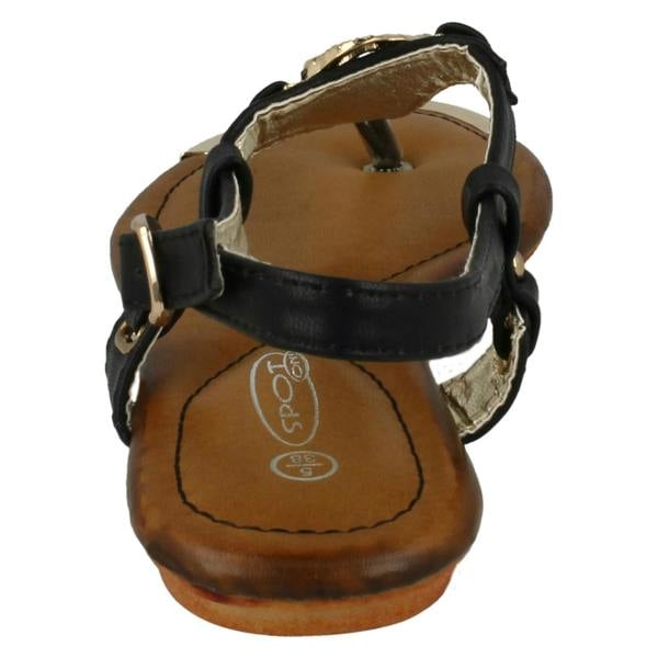 Spot On Ladies Spot On Flat Toe Post Sandal With Snake Trim
