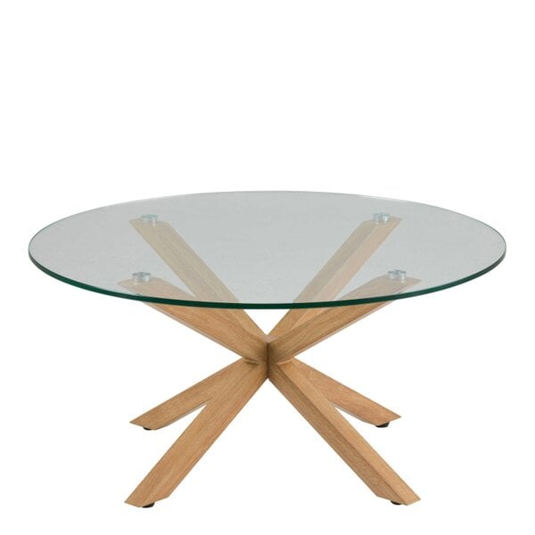Wyld Haus Perth Smoked Glass Round Coffee Table Natural Oak Effect Legs