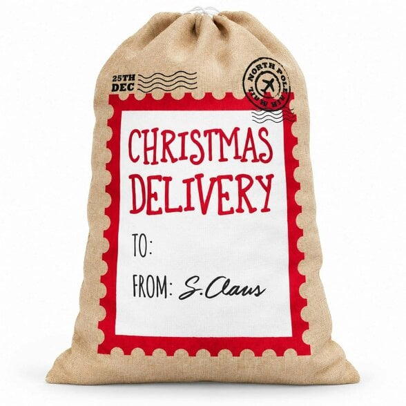 Shatchi 48cm White Christmas Delivery Santa Sack with Drawstring Hessian Gift Bag - 48 × 78 cm - White - Christmas sack