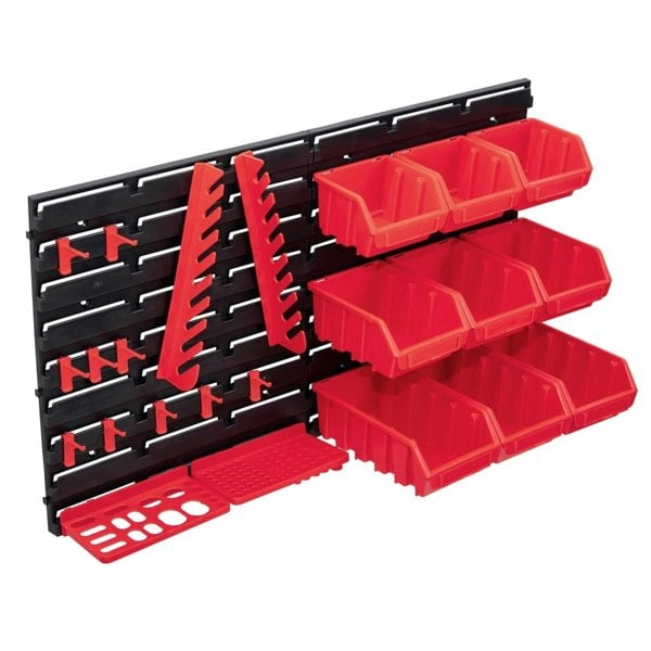 Berkfield 34 Piece Storage Bin Kit with Wall Panels Red and Black