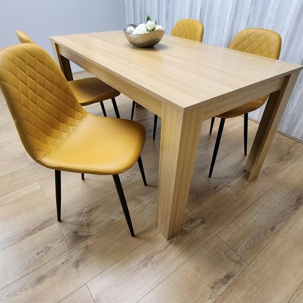 Kosy Koala Dining Table and 4 Chairs Oak Effect Table with 4 Mustard Gem Patterned Chairs
