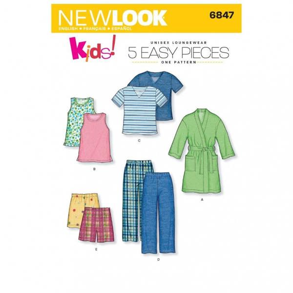 New Look Sewing Pattern 6847, Robes, Trousers, Pyjamas, Shorts, Tops for Kids, Ages: 3-4-5-6-7-8 - Easy