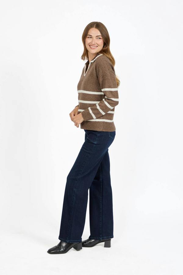 Mudflower Crochet Trim Collared Stripe Knit Jumper