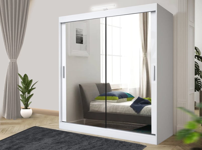 RAC3 Stylish Bedroom Sliding Wardrobe with LED Light -  comes in White/Grey/Black/Oak and Width 100cm/120cm/150cm/180cm/203cm/250cm (Black, 100cm)