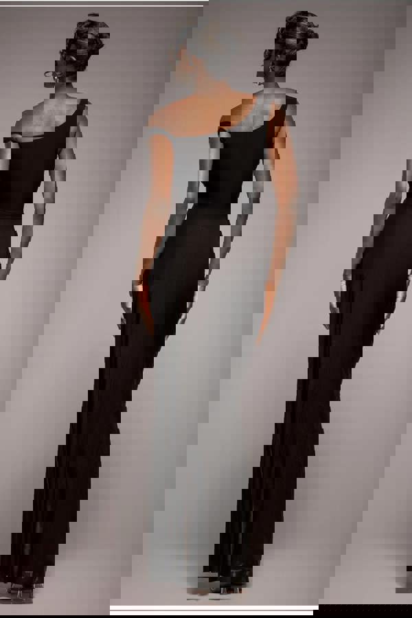 Off The Shoulder Corset Waist Mesh Wrap Skirt Soft Touch Maxi Dress - Black DR4865