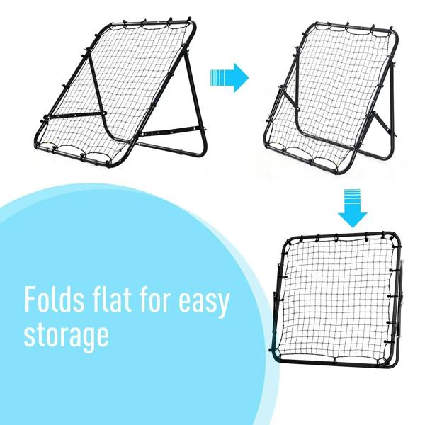 Fold-flat rebounder net target with black grid net and support stand for storage