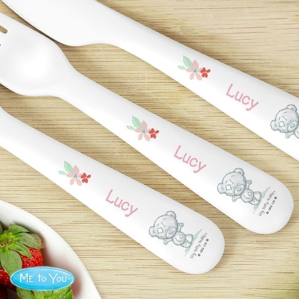 Personalised Memento Company Personalised Tiny Tatty Teddy Woodland Animal 3 Piece Cutlery Set