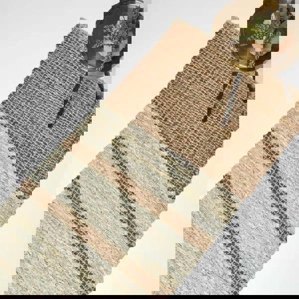 HOMESCAPES Recycled Leather Handwoven Stripe Rug