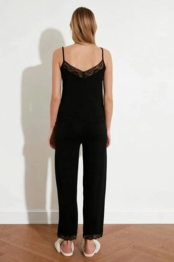WOVCOR 2-Piece Viscose Knit Pajama Set with Lace and Ribbon Details