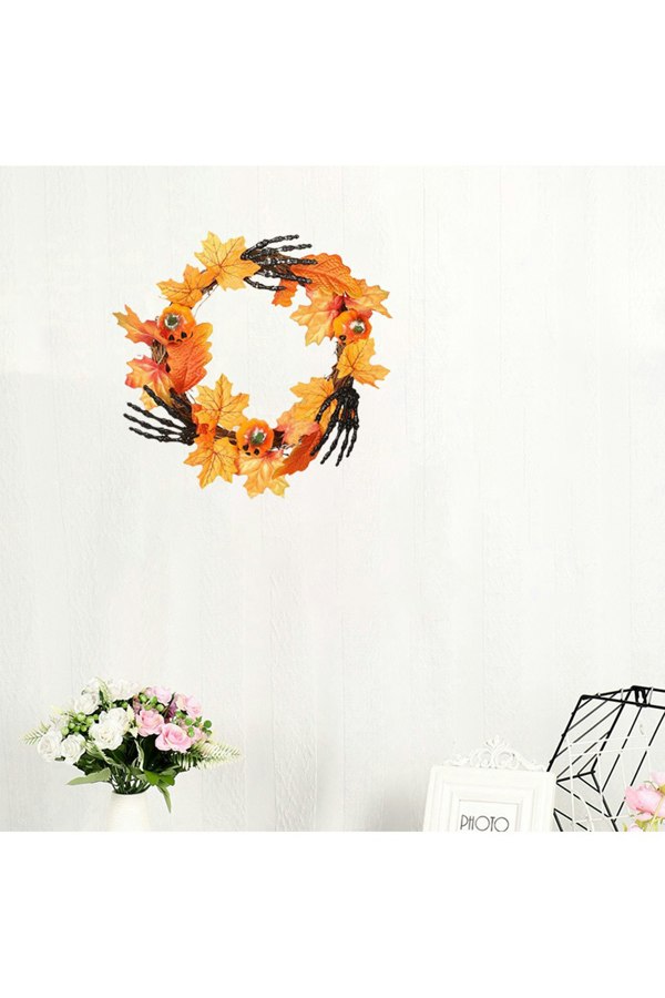 Living and Home Halloween Wreath Hand Pumpkin Wreath for Front Door Decor