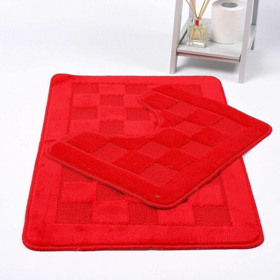 Night Zone Square Bath Mat – Soft Absorbent Non-Slip Bathroom Rug - Red
