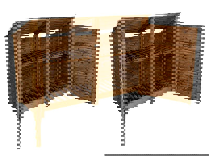 Arbor Garden Solutions Wooden Log Store (Roof Sloping Back) with Doors and Shelf W-187cm, H-126cm or 180cm, D-88cm - Brown Finish