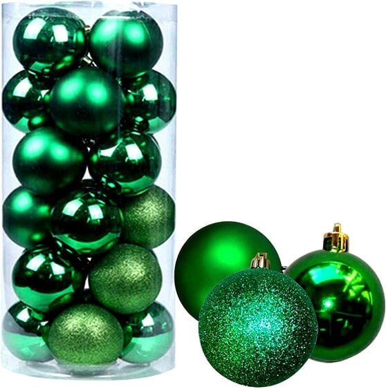 Shatchi Shatterproof Emerald Green Christmas Baubles, 3cm Tree Decorations in 12 Pack or 24 Pack