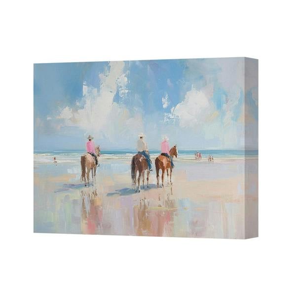 Benjamin Tate Design Coastal Beach Scene Canvas Art Print With Horses On Shore Handmade In UK