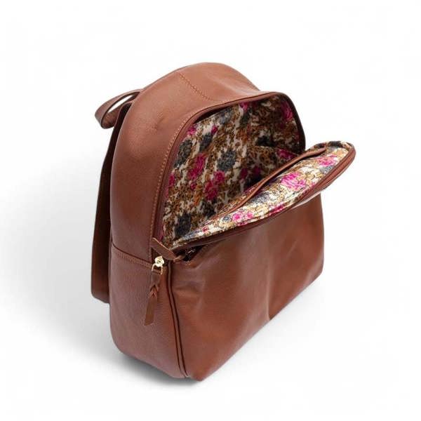 Inside view of Tan backpack on a white background