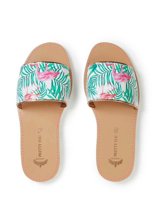 Pretty You London Flamingo Printed Slide and Clutch Set