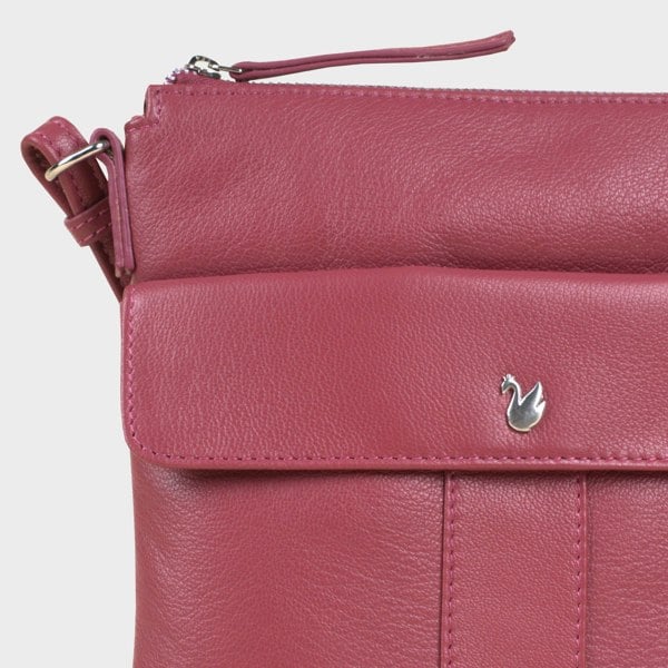Assots London 'AMBA' Carmine Pink Soft Nappa Full Grain Real Leather Crossbody Bag