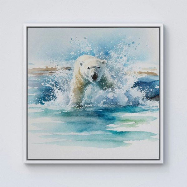 Warren Reed Hunting Polar Bear Watercolour Framed Canvas