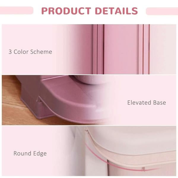 Pink plastic storage unit base with rounded drawer edges and curved drawer fronts