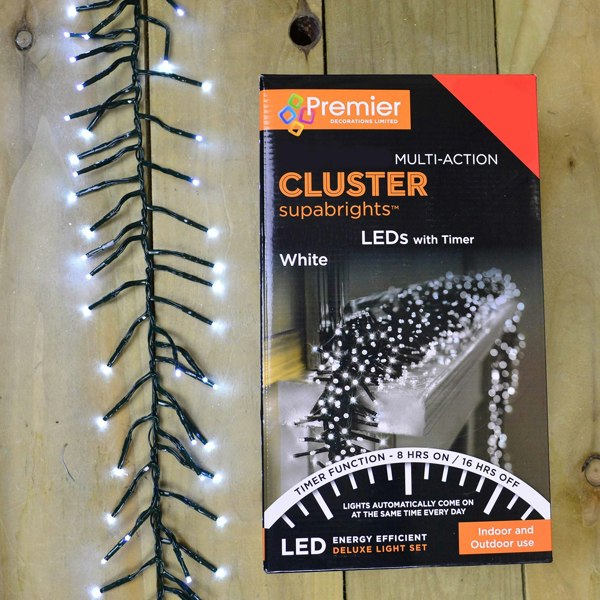 Samuel Alexander 480 LED 6.2m Premier Clusterbrights Indoor Outdoor Multifunction Mains Operated Christmas Cluster Lights with Timer in Cool White