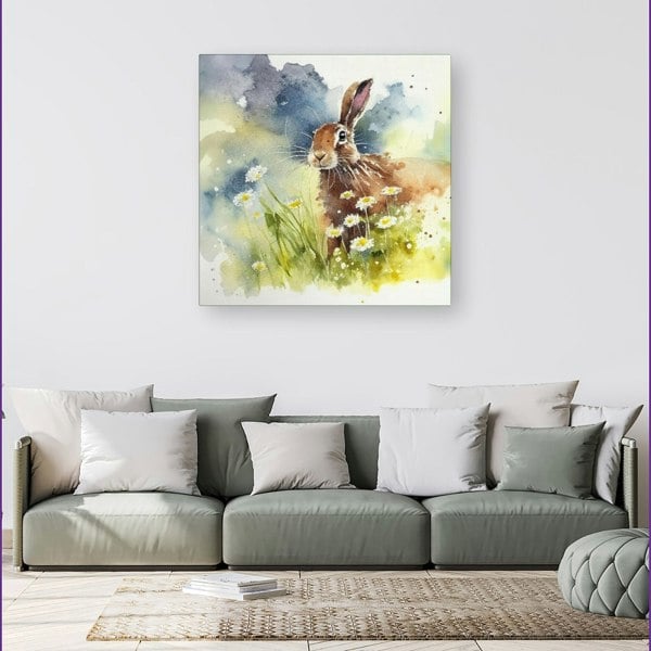 Warren Reed Hare And Daisies Watercolour Canvas