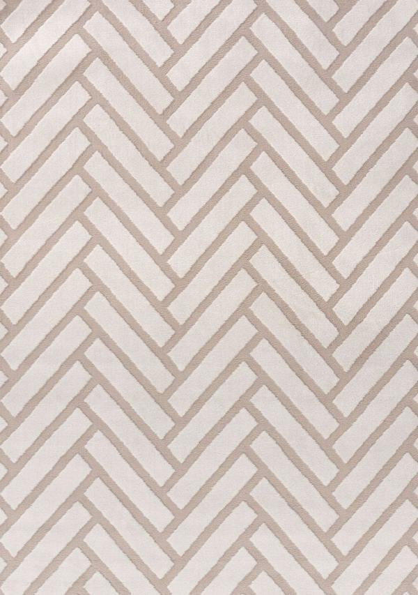 Patterned fabric with a herringbone design in beige and white.