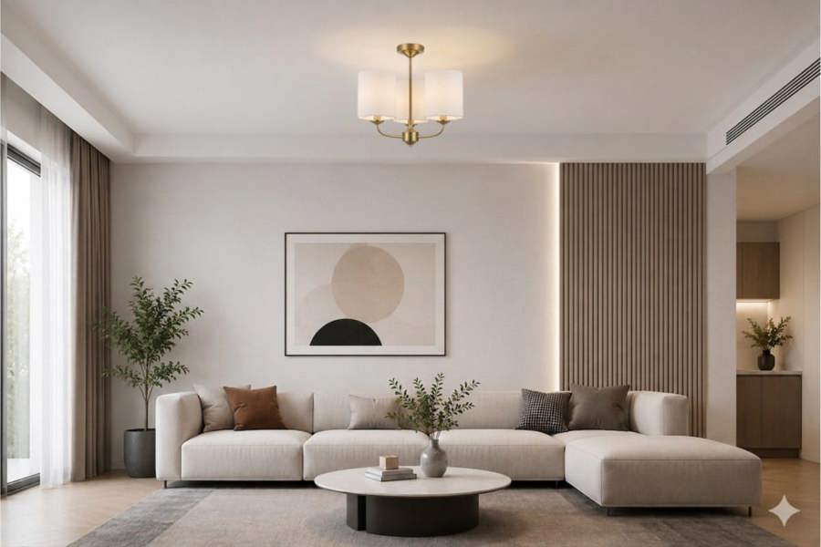 COSYLYTE Winston 3 Light Faux Linen Drum Shade Ceiling Light